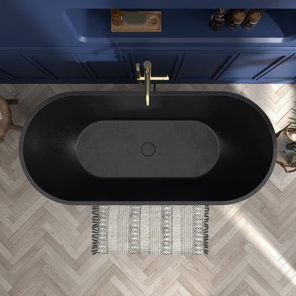 RockX 67" Rock Texture New Technologies Freestanding Bathtub,Pure black,Scratch - proof,Contemporary Soaking Tub,Large Overflow Port