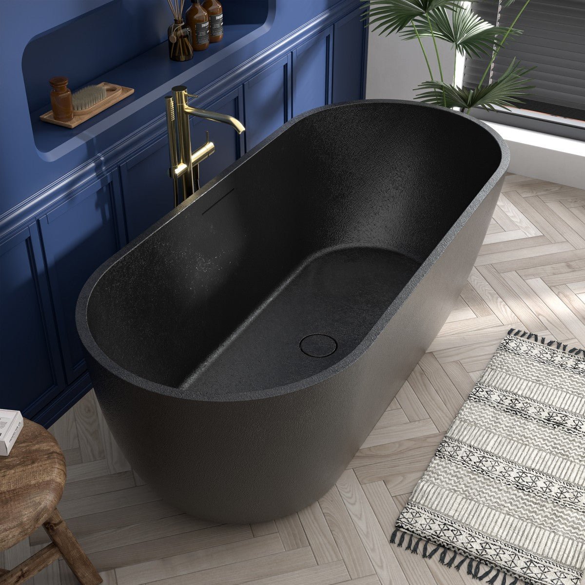 RockX 67" Rock Texture New Technologies Freestanding Bathtub,Pure black,Scratch - proof,Contemporary Soaking Tub,Large Overflow Port