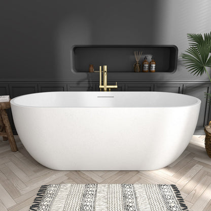 RockX 67" Rock Texture New Technologies Freestanding Bathtub,White,Scratch - proof,Contemporary Soaking Tub,Large Overflow Port