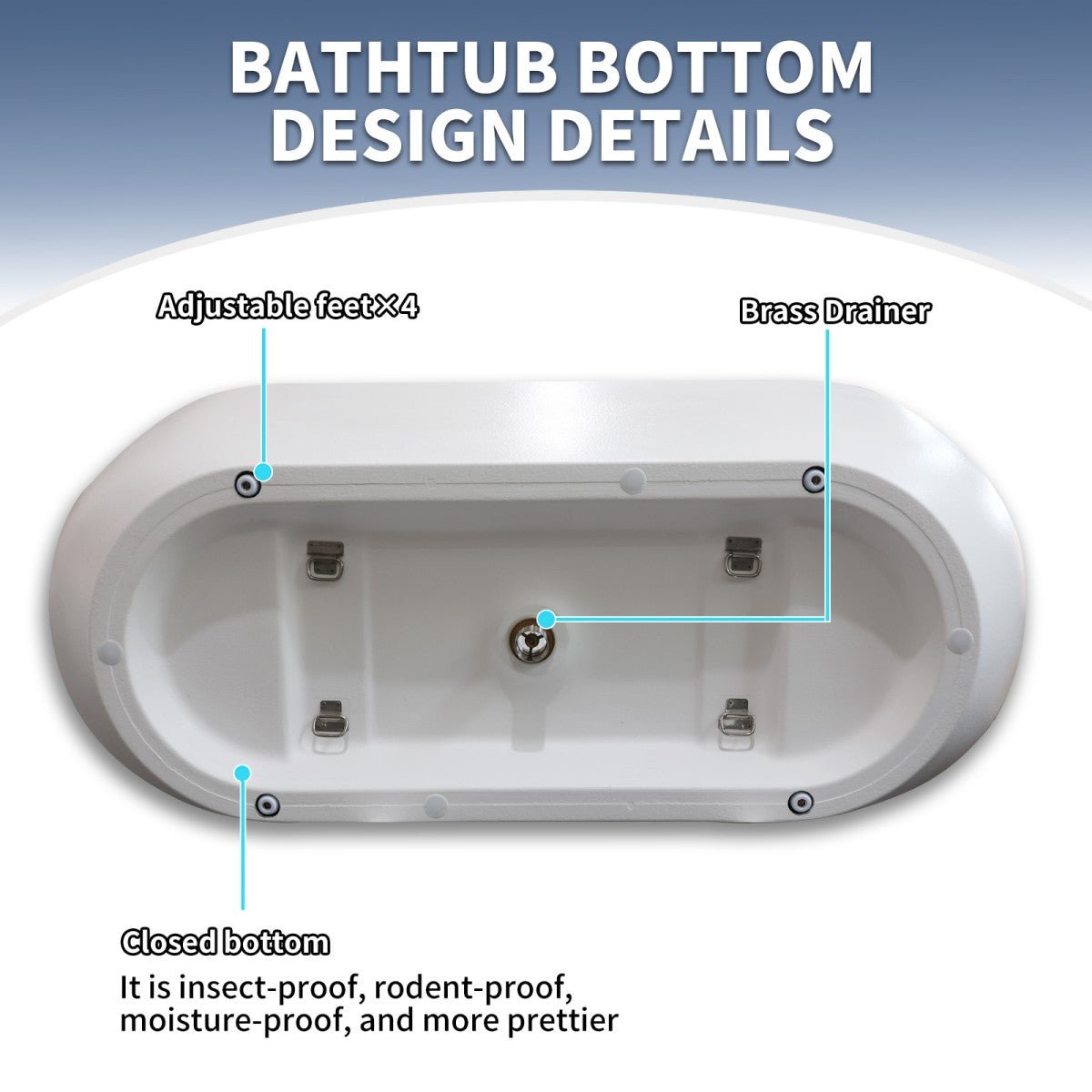 RockX 67" Rock Texture New Technologies Freestanding Bathtub,White,Scratch - proof,Contemporary Soaking Tub,Large Overflow Port