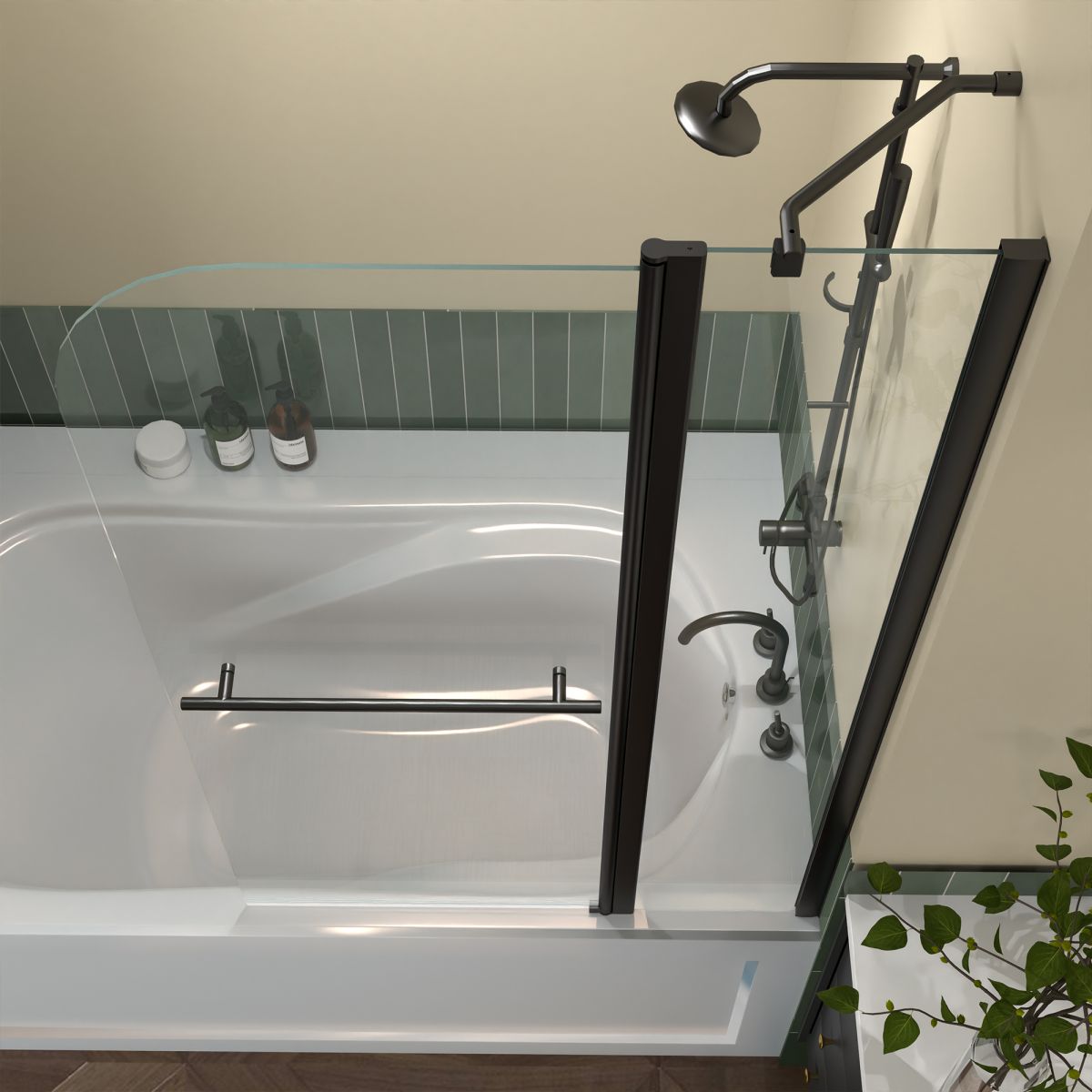 Serenity 33.2 - 34" x 58" Bathtub Screen Panel Pivot Swing Shower Door for Bathtub180° Pivot 8mm Tempered Glass,Black