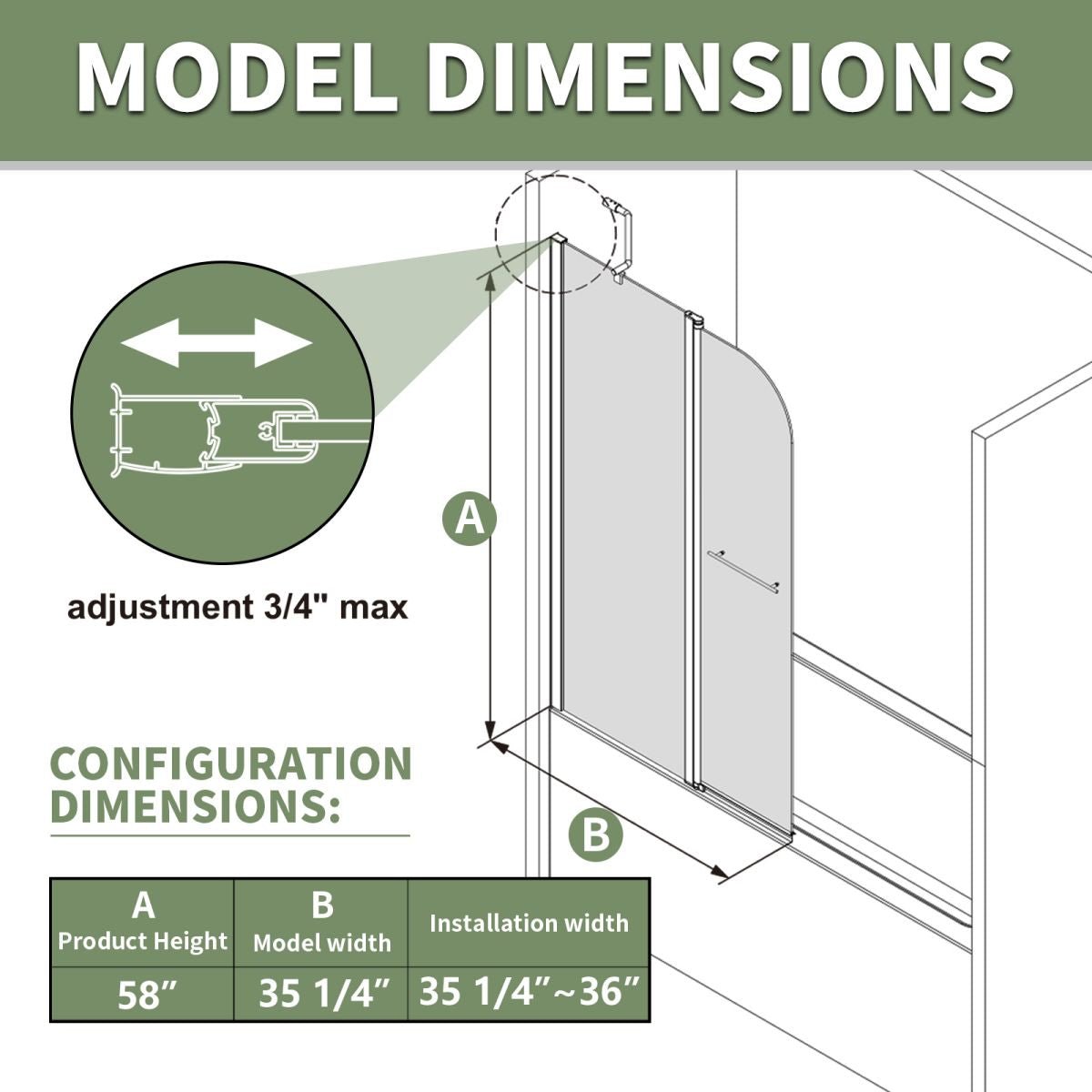 Serenity 33.2 - 34" x 58" Bathtub Screen Panel Pivot Swing Shower Door for Bathtub180° Pivot 8mm Tempered Glass,Black