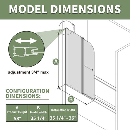 Serenity 33.2 - 34" x 58" Bathtub Screen Panel Pivot Swing Shower Door for Bathtub180° Pivot 8mm Tempered Glass,Black