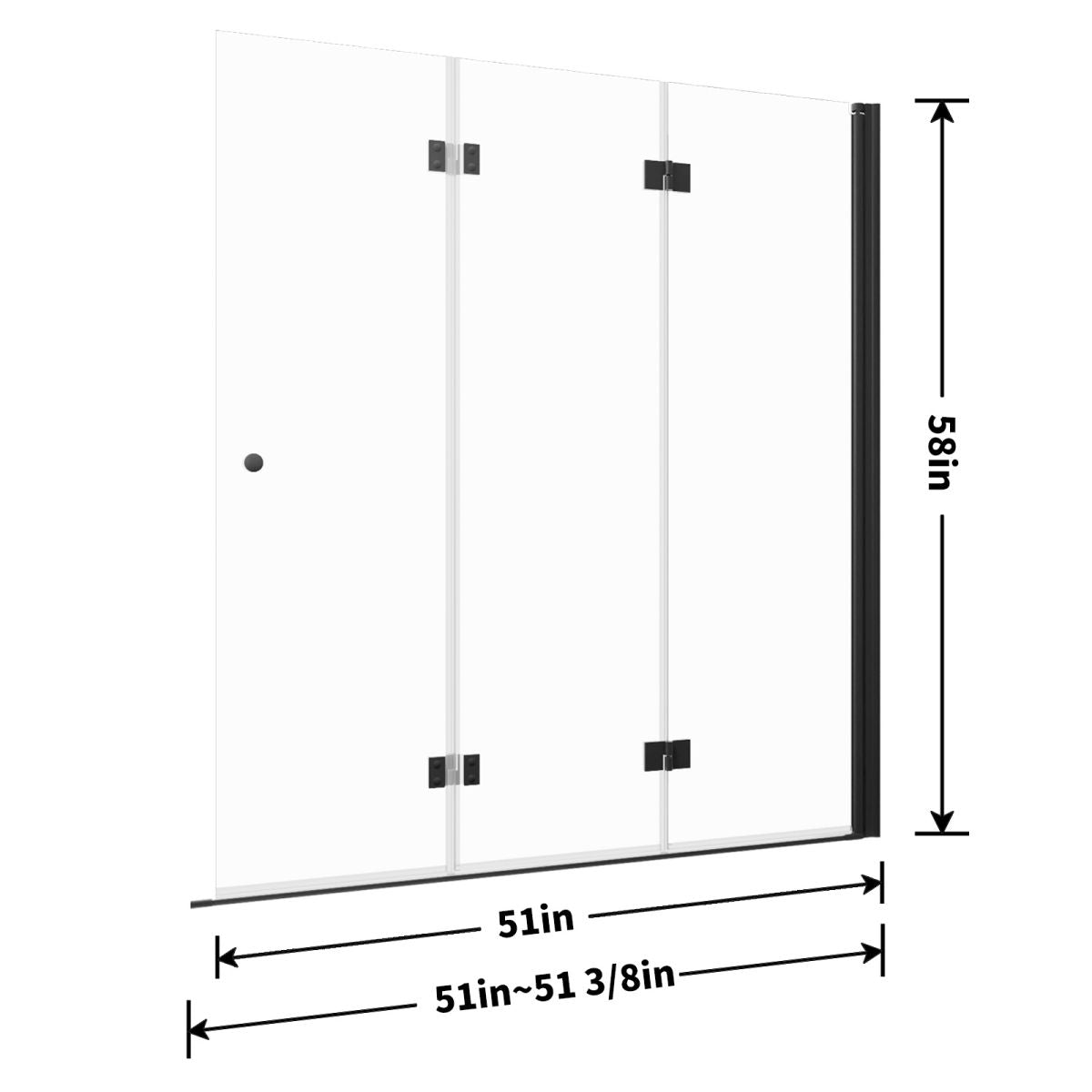 Serenity Folding Shower Door Over Tub,51" W*58" H Pivot Frameless Tub Shower Door,Clear Tempered Glass Shower Screen Panel,Matte Black