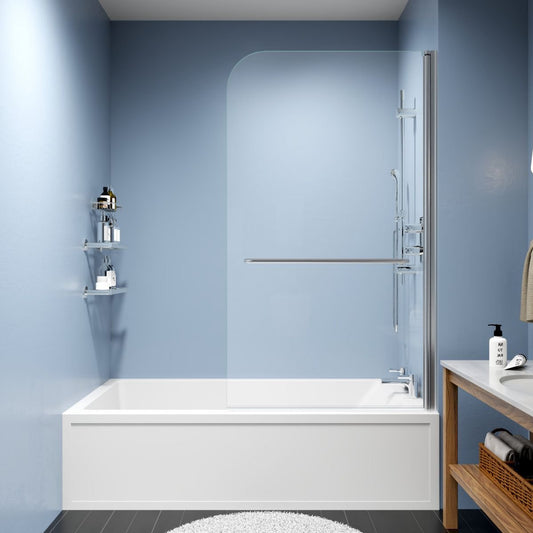 Serenity Shower Door Over Tub,34" W*58" H Pivot Frameless Tub Shower Door,Clear Tempered Glass Shower Screen Panel for Bathroom,Chrome