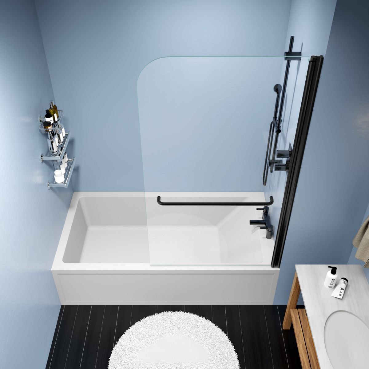 Serenity Shower Door Over Tub,34" W*58" H Pivot Frameless Tub Shower Door,Clear Tempered Glass Shower Screen Panel for Bathroom,Matte Black