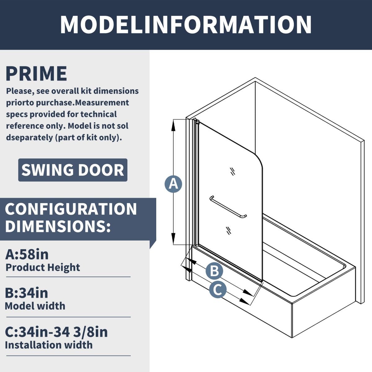 Breeze Shower Door Over Tub,34