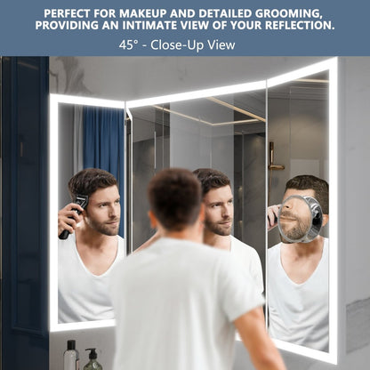 TriFold 48" W x 36" H LED Lighted Tri - Fold Bathroom Mirror, Front & Back Lighting, with Movable 10X Magnifying Mirror