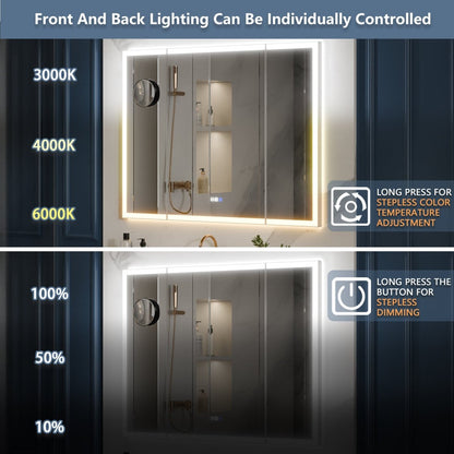 TriFold 48" W x 36" H LED Lighted Tri - Fold Bathroom Mirror, Front & Back Lighting, with Movable 10X Magnifying Mirror