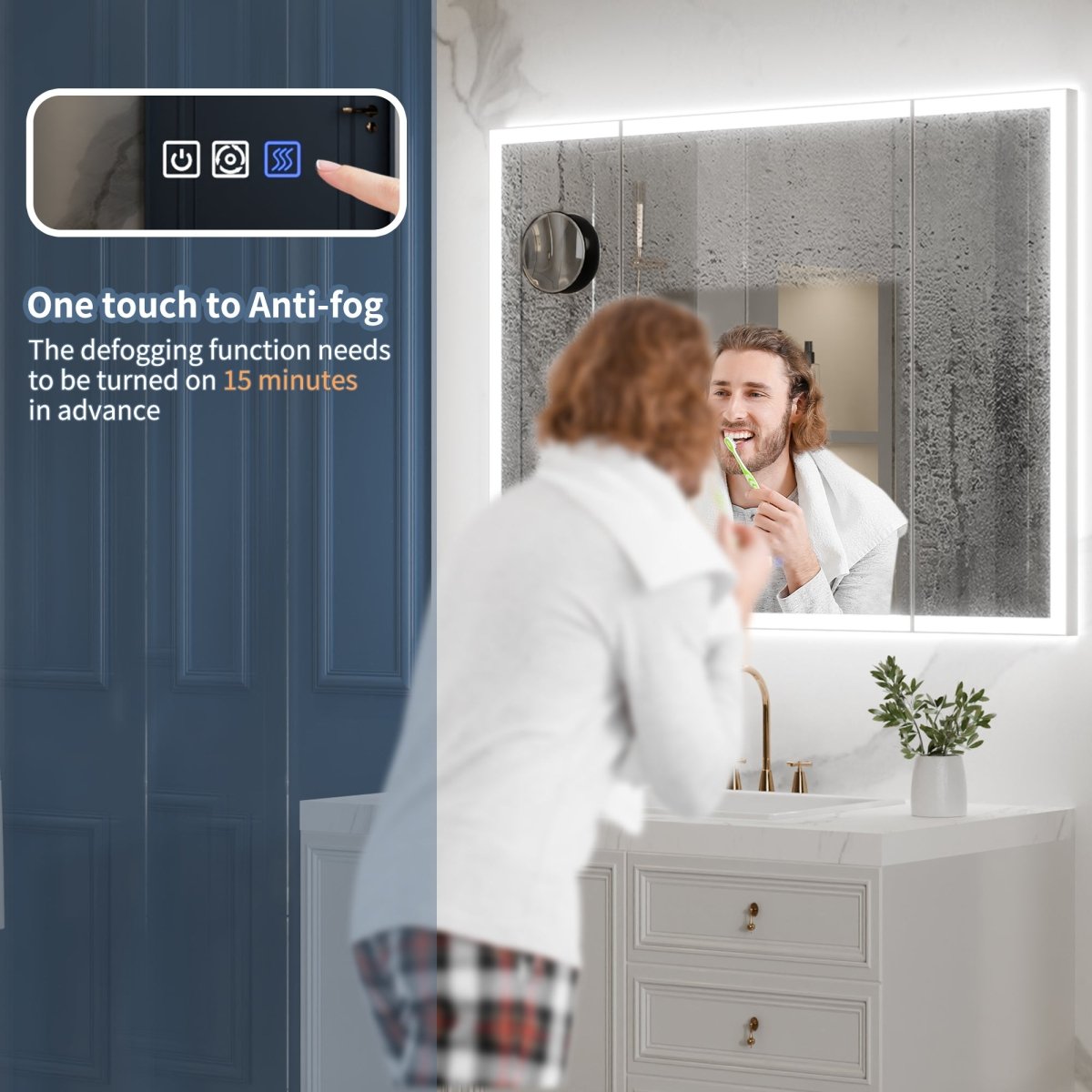 TriFold 48" W x 36" H LED Lighted Tri - Fold Bathroom Mirror, Front & Back Lighting, with Movable 10X Magnifying Mirror