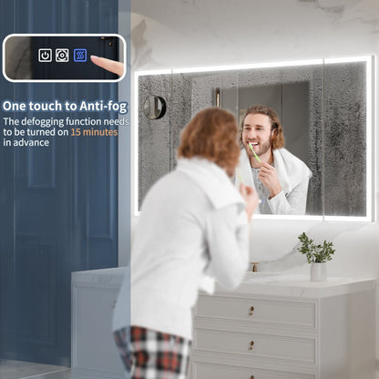 TriFold 66" W x 36" H LED Lighted Tri - Fold Bathroom Mirror, Front & Back Lighting, with Movable 10X Magnifying Mirror