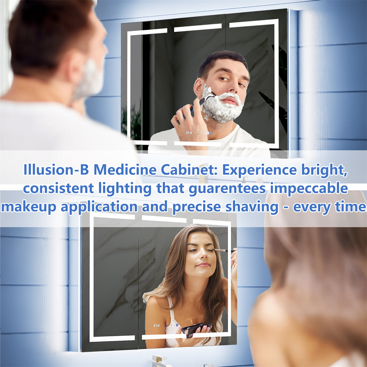 Illusion-B 66" x 36" LED Lighted Inset Mirrored Medicine Cabinet with Magnifiers Front and Back Light