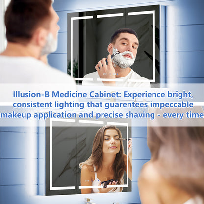 Illusion-B 84" x 36" LED Lighted Inset Mirrored Medicine Cabinet with Magnifiers Front and Back Light