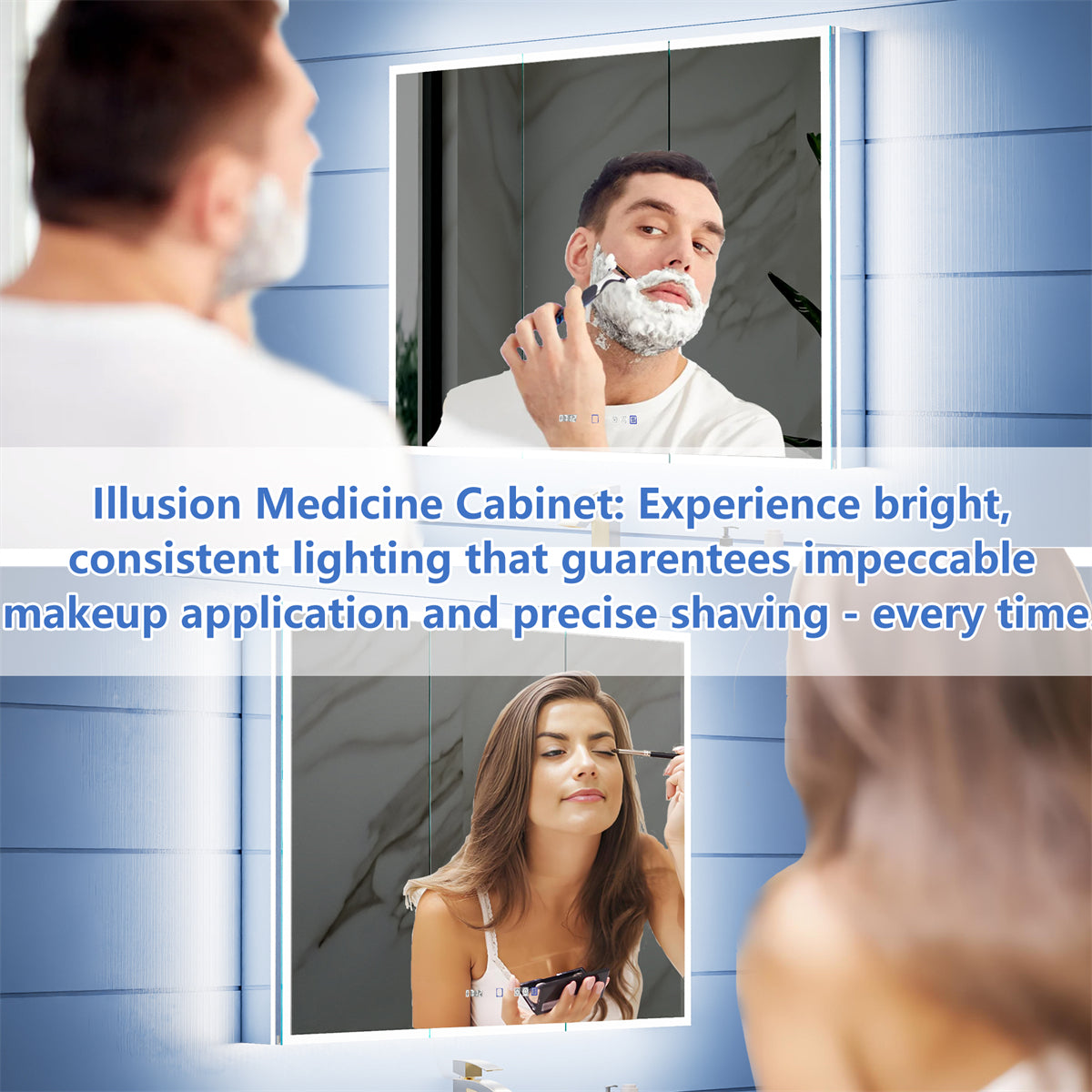 Illusion 20" x 32" LED Lighted Medicine Cabinet with Magnifiers Front and Back Light,Hinge on the Left