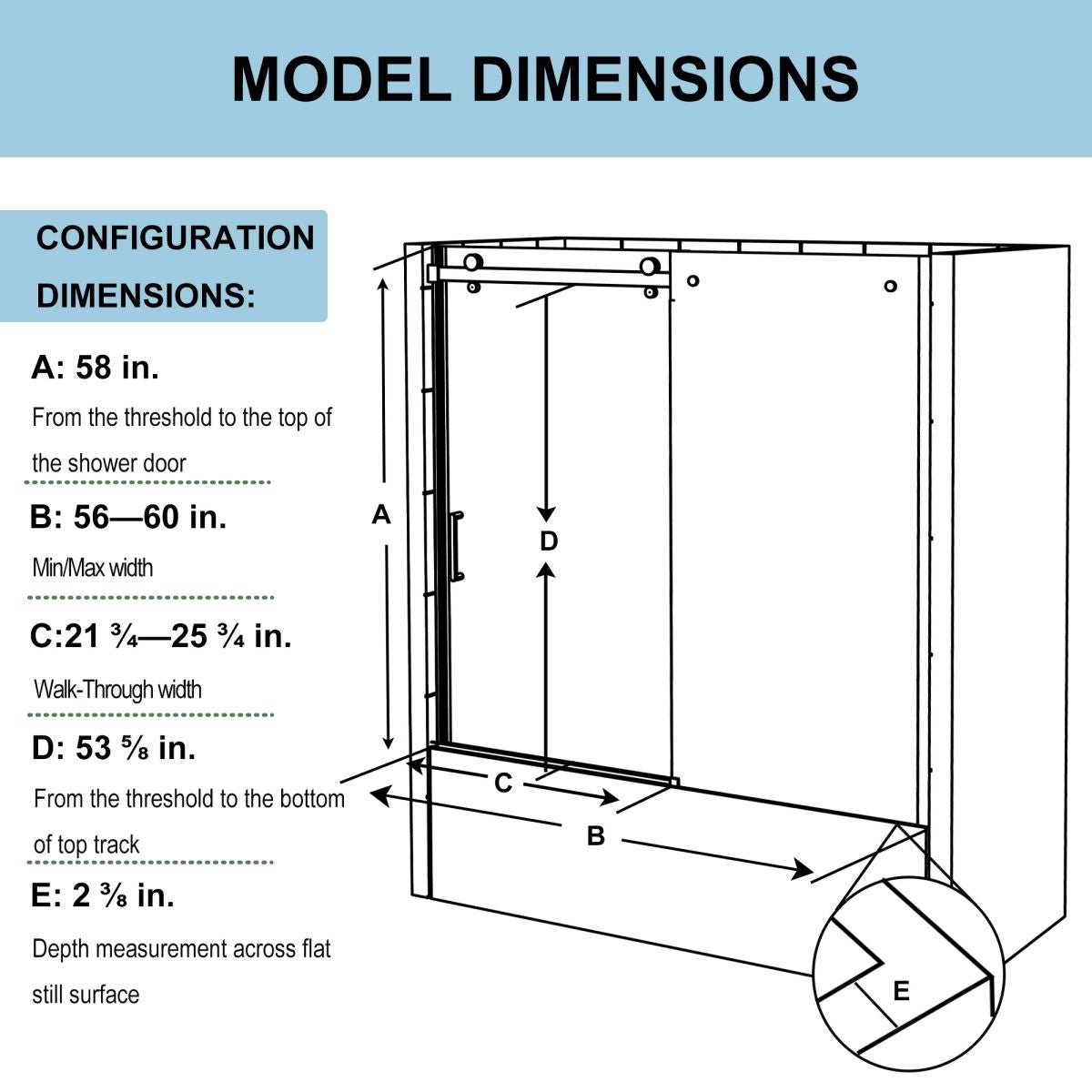 Zephyr 54-60 in. W x 58 in. H Sliding Semi Frameless Tub Door in Chrome with Clear Glass