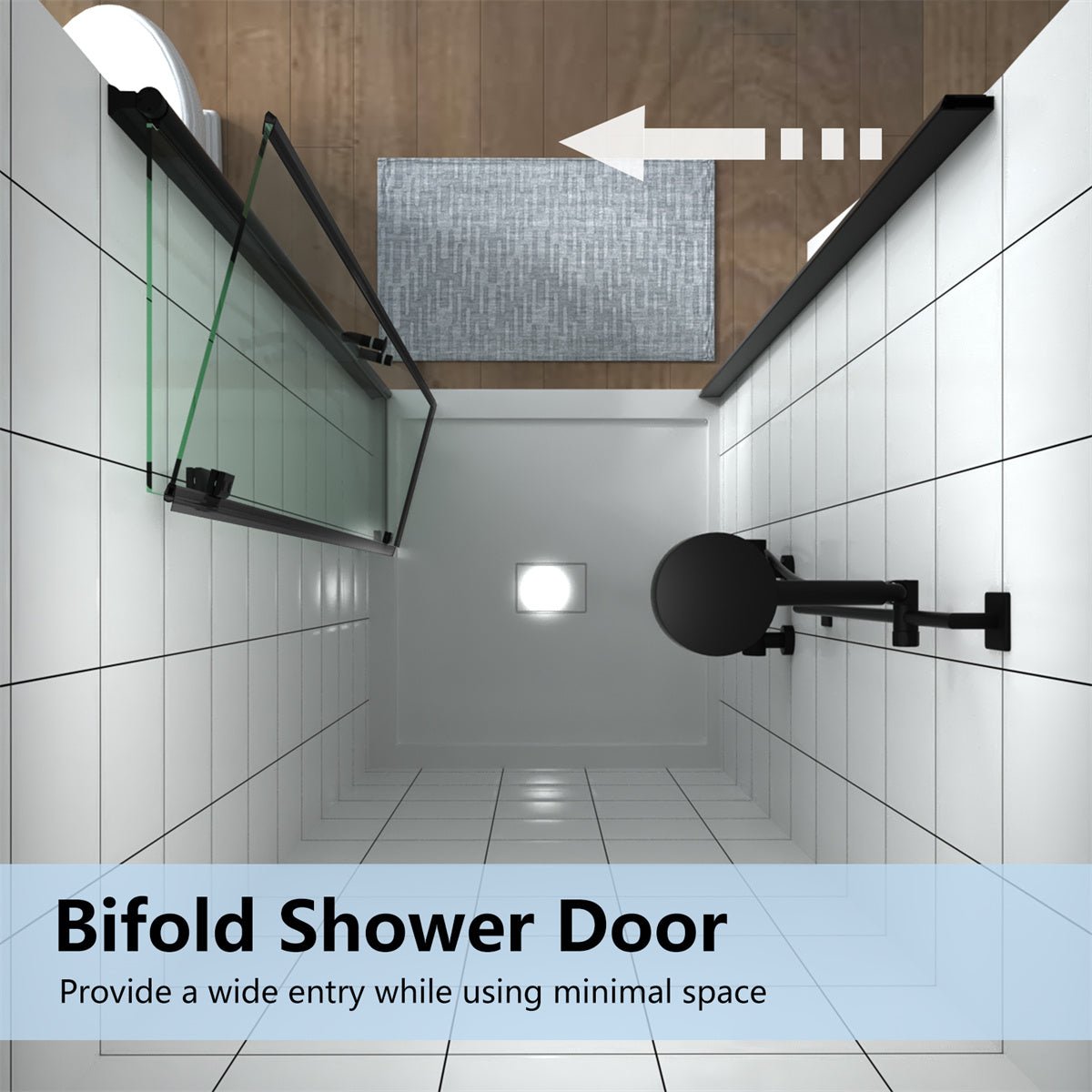 Exbrite Adapt Bifold Frameless Glass Shower Door 30-31 in.W x 72 in.H Pivot Swing Shower Doors,Matte Black,Clear Tempered Shower Glass