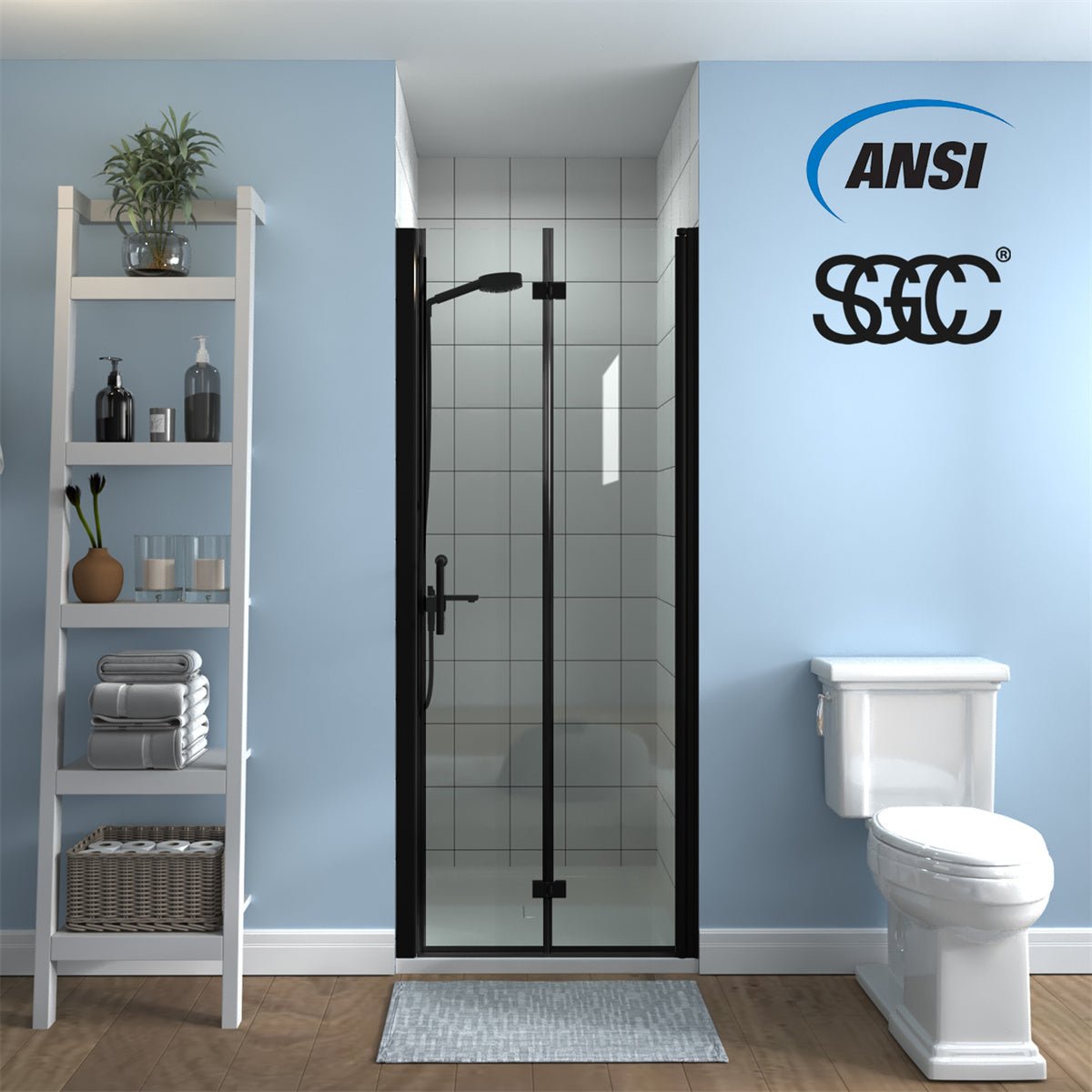 Exbrite Adapt Foldable Hinged Bathtub Glass Door 30-31 in.W x 72 in.H Pivot Swing Shower Doors,Matte Black,Tempered Shower Glass