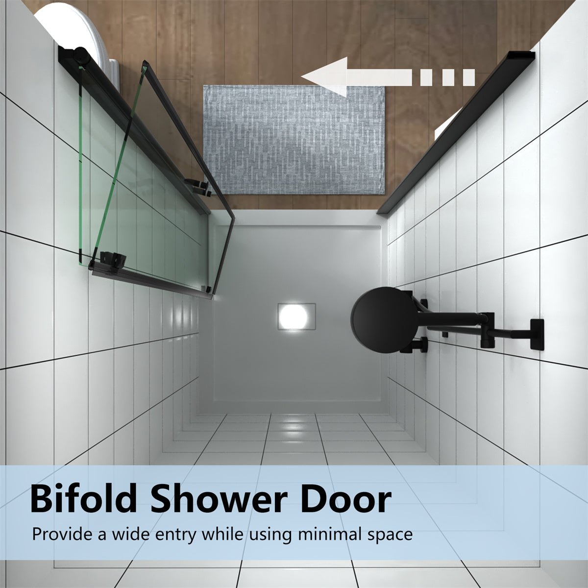 Exbrite Adapt Bifold Shower Door 32-33 in.W x 72 in.H Pivot Swing Shower Doors,Matte Black,Tempered Shower Glass