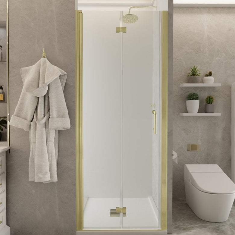 Adapt Bifold Frameless Glass Shower Door 30-31in.W x 72in.H Pivot Swing Custom Shower Doors with Clear Tempered Shower Glass Panel,Gold