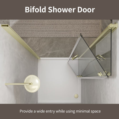 Adapt Bifold Frameless Glass Shower Door 30-31in.W x 72in.H Pivot Swing Custom Shower Doors with Clear Tempered Shower Glass Panel,Gold