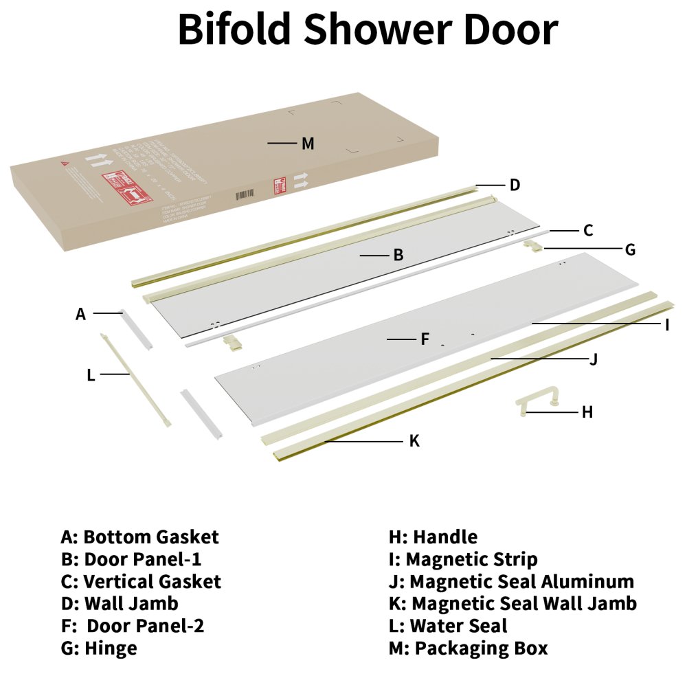 Adapt Bifold Frameless Glass Shower Door 32-33.3in.W x 72in.H Pivot Swing Custom Shower Doors with Clear Tempered Shower Glass Panel,Gold