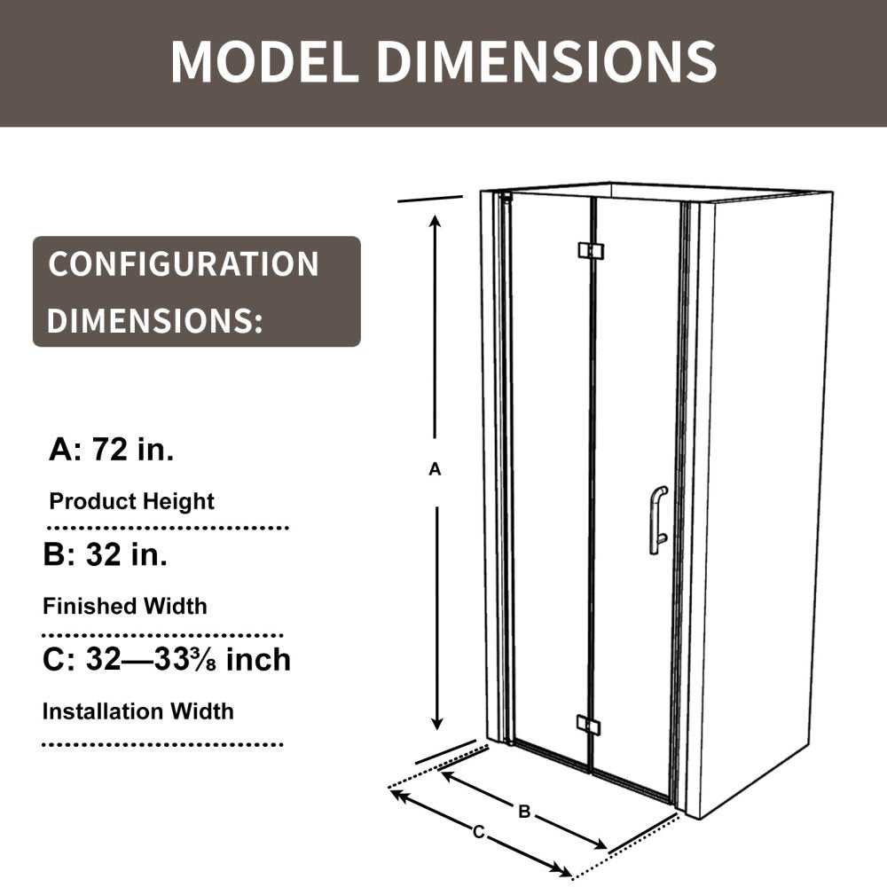 Adapt Bifold Frameless Glass Shower Door 32-33.3in.W x 72in.H Pivot Swing Custom Shower Doors with Clear Tempered Shower Glass Panel,Gold