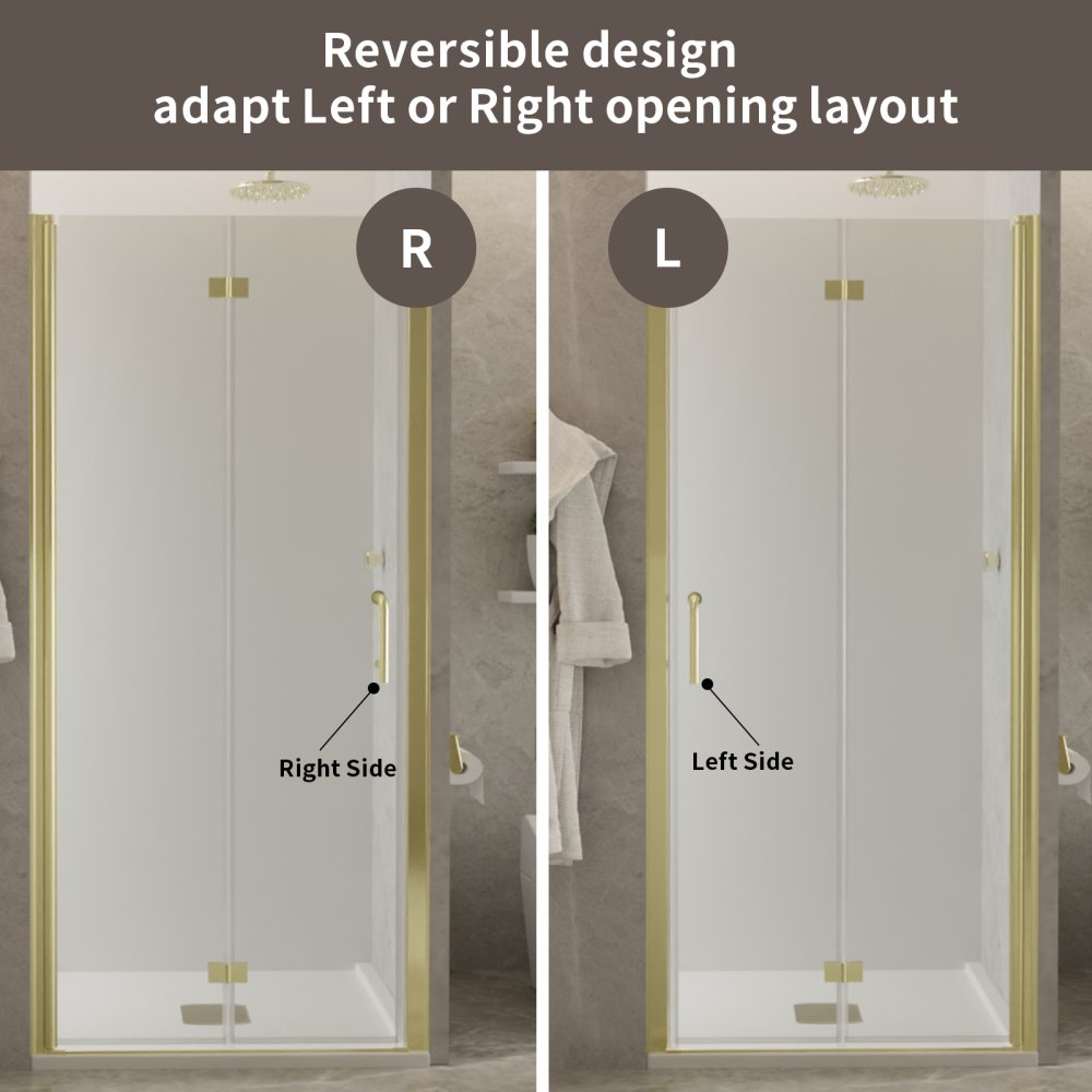 Adapt Bifold Frameless Glass Shower Door 34-35.3in.W x 72in.H Pivot Swing Custom Shower Doors with Clear Tempered Shower Glass Panel,Gold