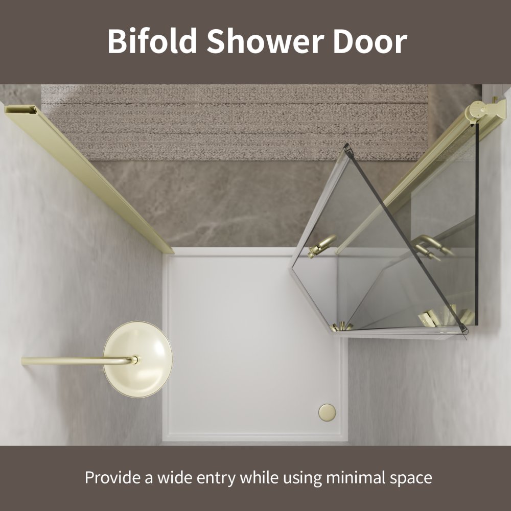 Adapt Bifold Frameless Glass Shower Door 34-35.3in.W x 72in.H Pivot Swing Custom Shower Doors with Clear Tempered Shower Glass Panel,Gold