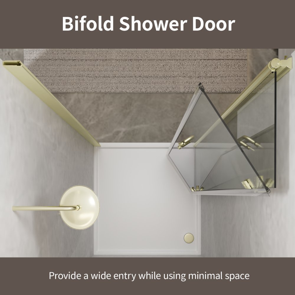 Adapt Bifold Frameless Glass Shower Door 36-37.3in.W x 72in.H Pivot Swing Custom Shower Doors with Clear Tempered Shower Glass Panel,Gold