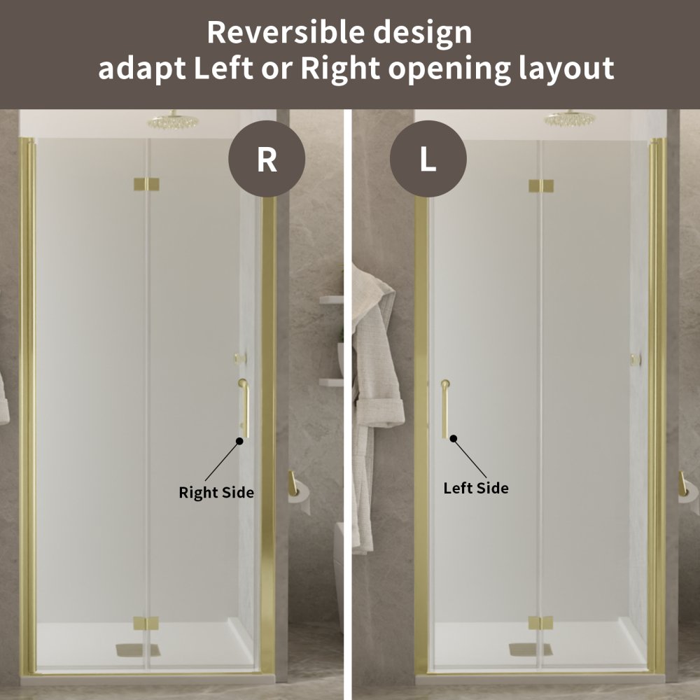 Adapt Bifold Frameless Glass Shower Door 36-37.3in.W x 72in.H Pivot Swing Custom Shower Doors with Clear Tempered Shower Glass Panel,Gold