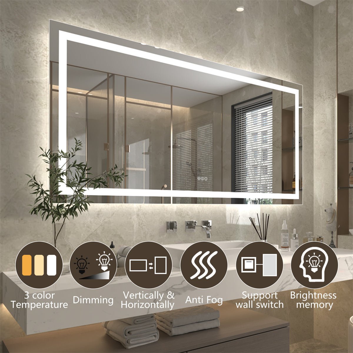 Apex 77 W x 36 H LED Bathroom Large Light Led Mirror,Anti Fog,Dimmab –  ExBriteUSA