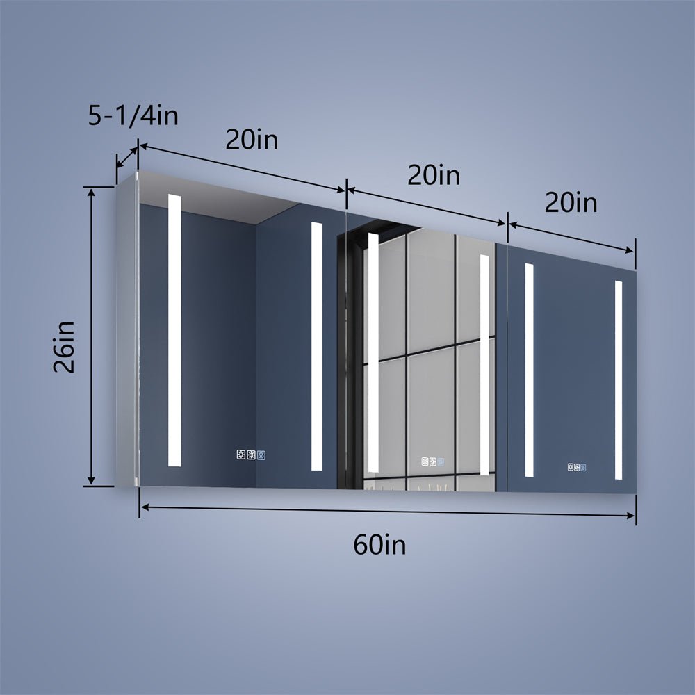 Boost-M1 60 in. W x 26 in. H inch Recessed or Surface Mount Framed Aluminum Medicine Cabinet Adjustable Shelves