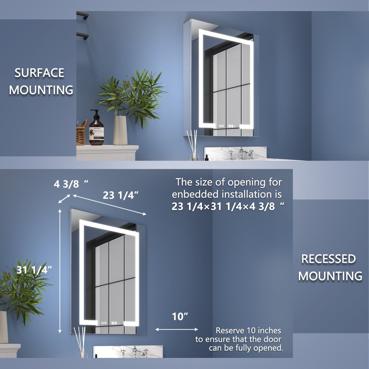 Boost-M2 24" W x 32" H LED Lighted Bathroom Medicine Cabinet with Mirror and Clock, Right Hinge