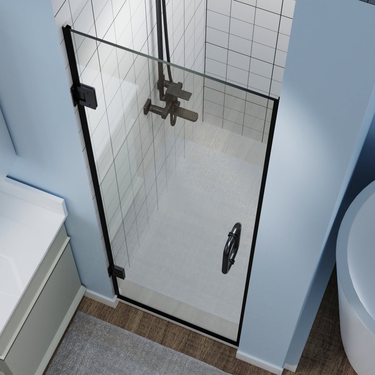Hinges Shower Door 24in.W x 72in.H Semi-Frameless Hinged Shower Door,Shower Room Glass Door with Clear Tempered Shower Glass Panel,Black
