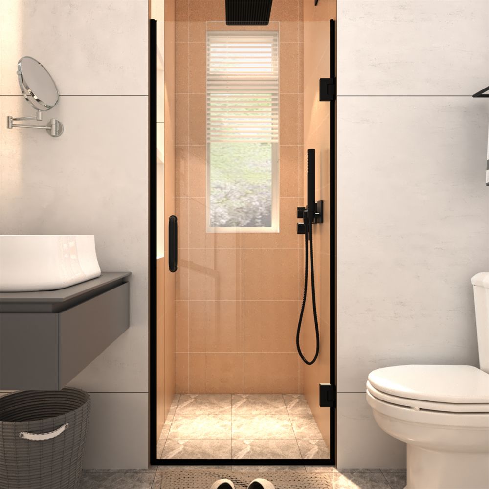 Gemini Shower Door 30in.W x 72in.H Semi-Frameless Hinged Shower Door,Shower Room Glass Door with Clear Tempered Shower Glass Panel,Black