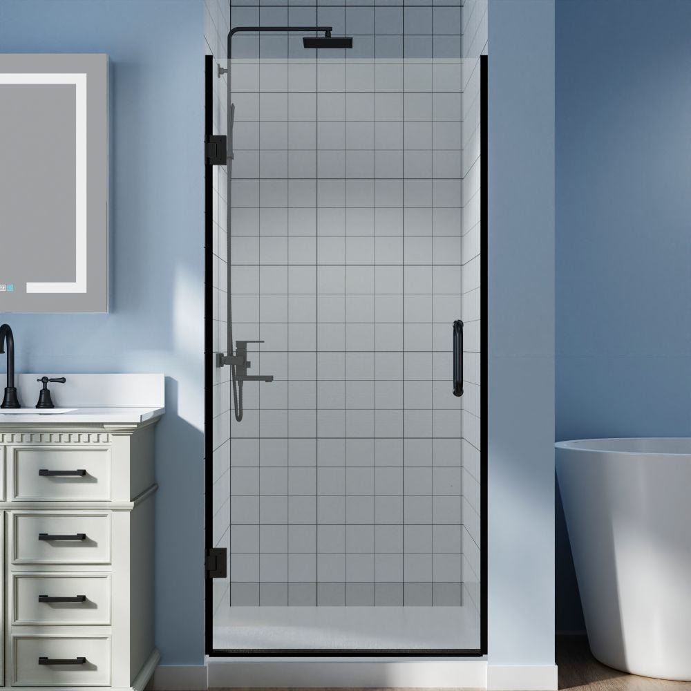 Gemini Shower Door 34in.W x 72in.H  Semi-Frameless Hinged Shower Door,Shower Room Glass Door with Clear Tempered Shower Glass Panel,Black