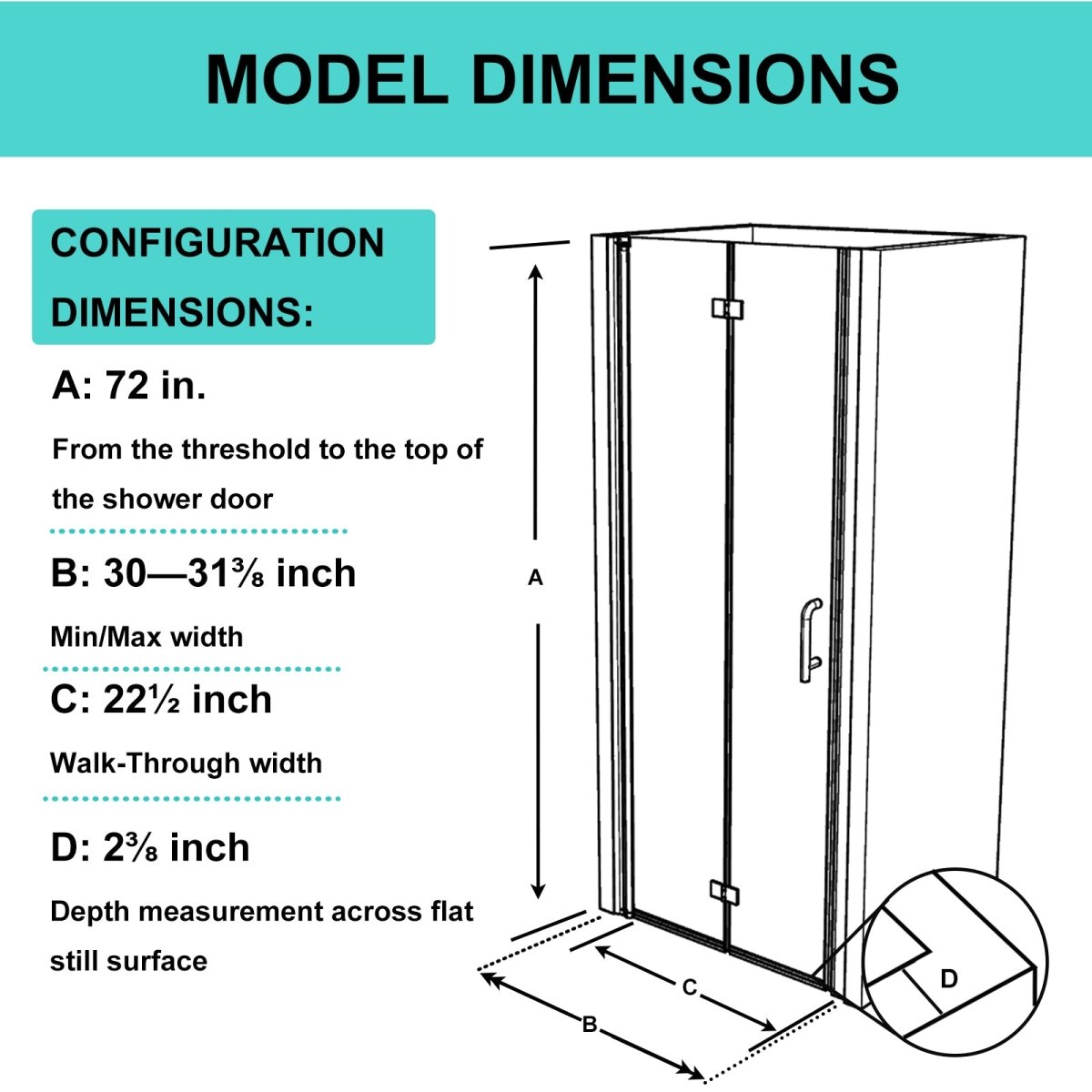 Exbrite Adapt Foldable Hinged Bathtub Glass Door 30-31 in.W x 72 in.H Pivot Swing Shower Doors,Brushed Nickel,Tempered Glass