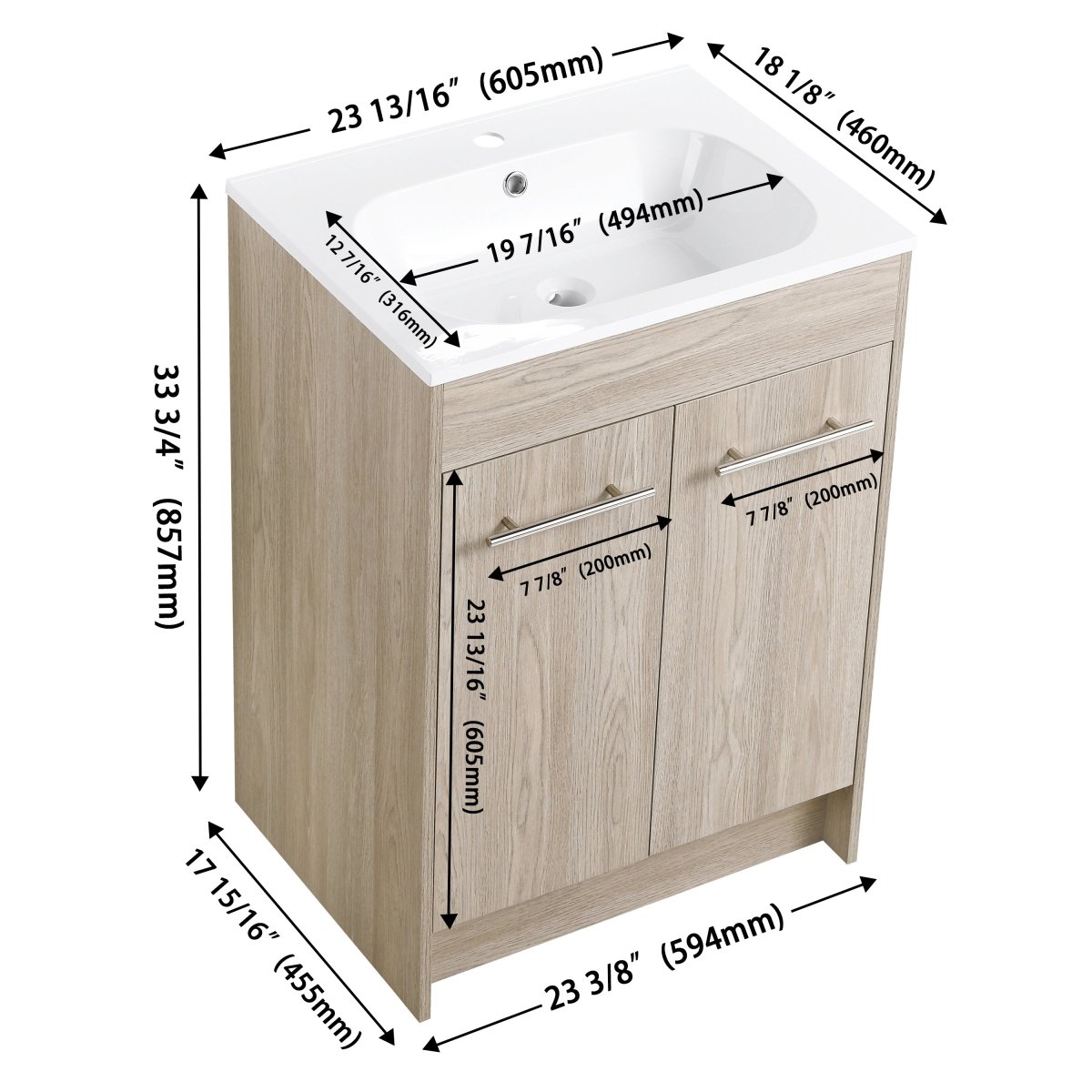 ExBrite 24 Inch Freestanding Bathroom Vanity