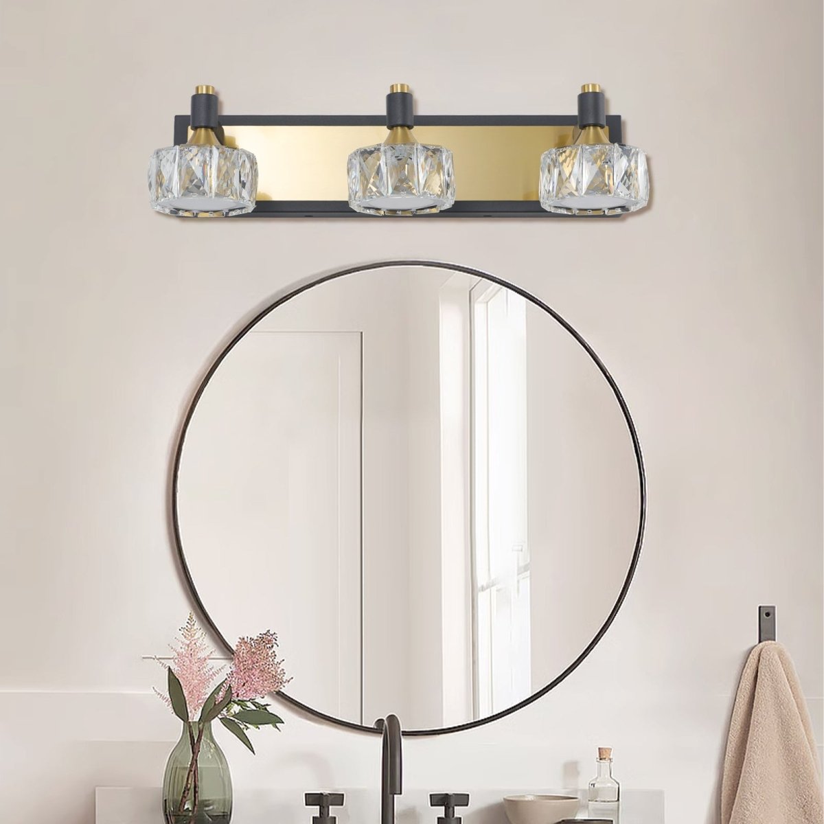 ExBrite 3-Light Bathroom Light,Crystal Bathroom Vanity Light,Bath Wall Lighting Fixtures,For Mirror Living Room Hallway Cabinet Porch