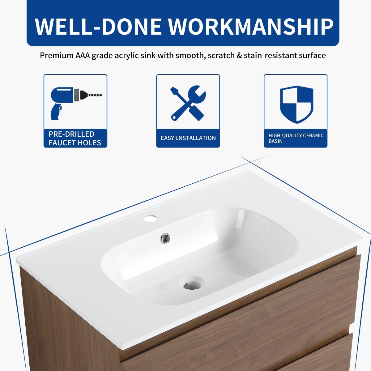 ExBrite 30" Bathroom Vanity With Gel Basin Top