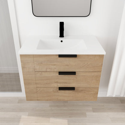 ExBrite 30" Oak Bathroom Vanity With Top Adjustable Side Shelf