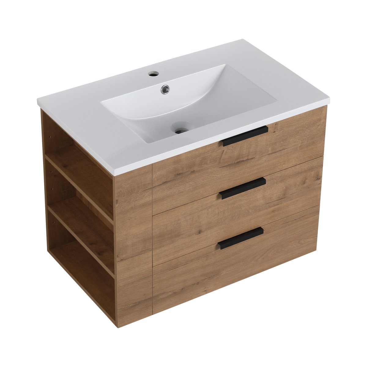 ExBrite 30" Oak Bathroom Vanity With Top Adjustable Side Shelf