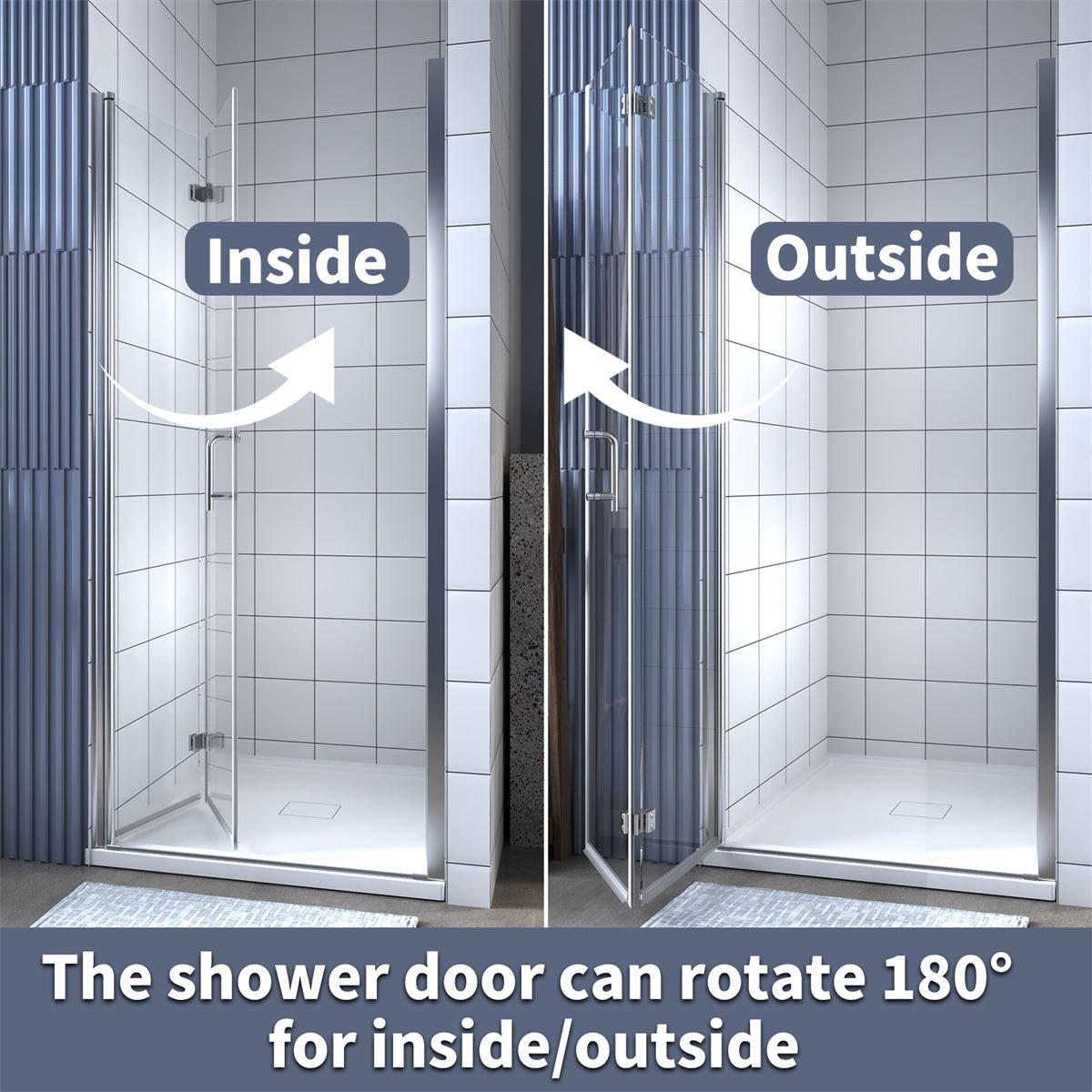 Exbrite Adapt Foldable Hinged Bathtub Glass Door 34-35 in.W x 72 in.H Pivot Swing Shower Doors,Chrome,Clear Tempered Shower Glass