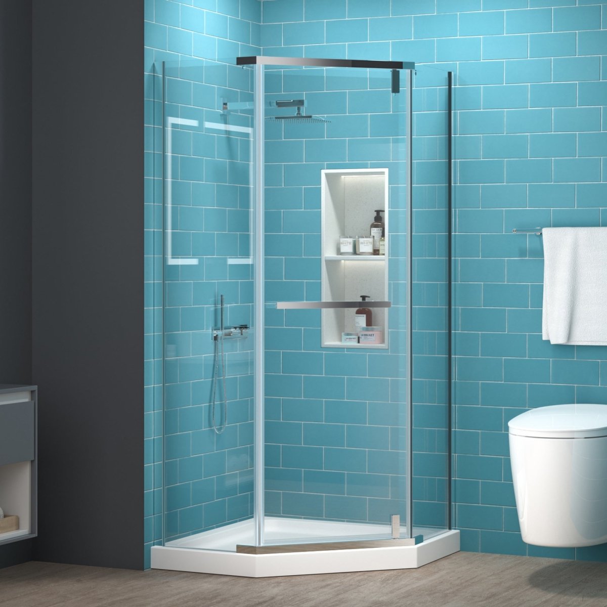 Prism Neo-Angle Frameless Shower Door 36 in. W x 72 in. H,Corner Shower Enclosure,6mm Clear Glass,Pivot Shower Doors,Chrome,Not Base