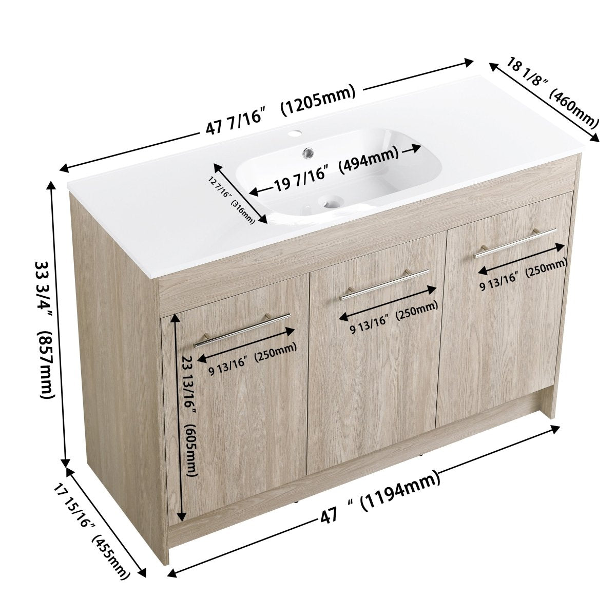 ExBrite 48 Inch Freestanding Bathroom Vanity