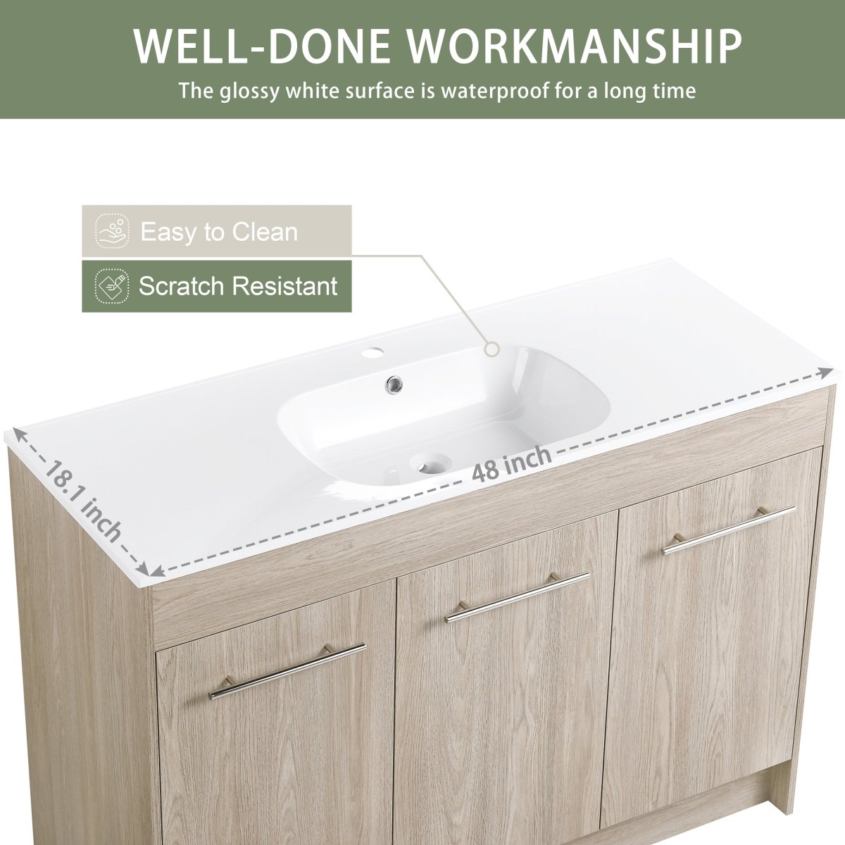 ExBrite 48 Inch Freestanding Bathroom Vanity