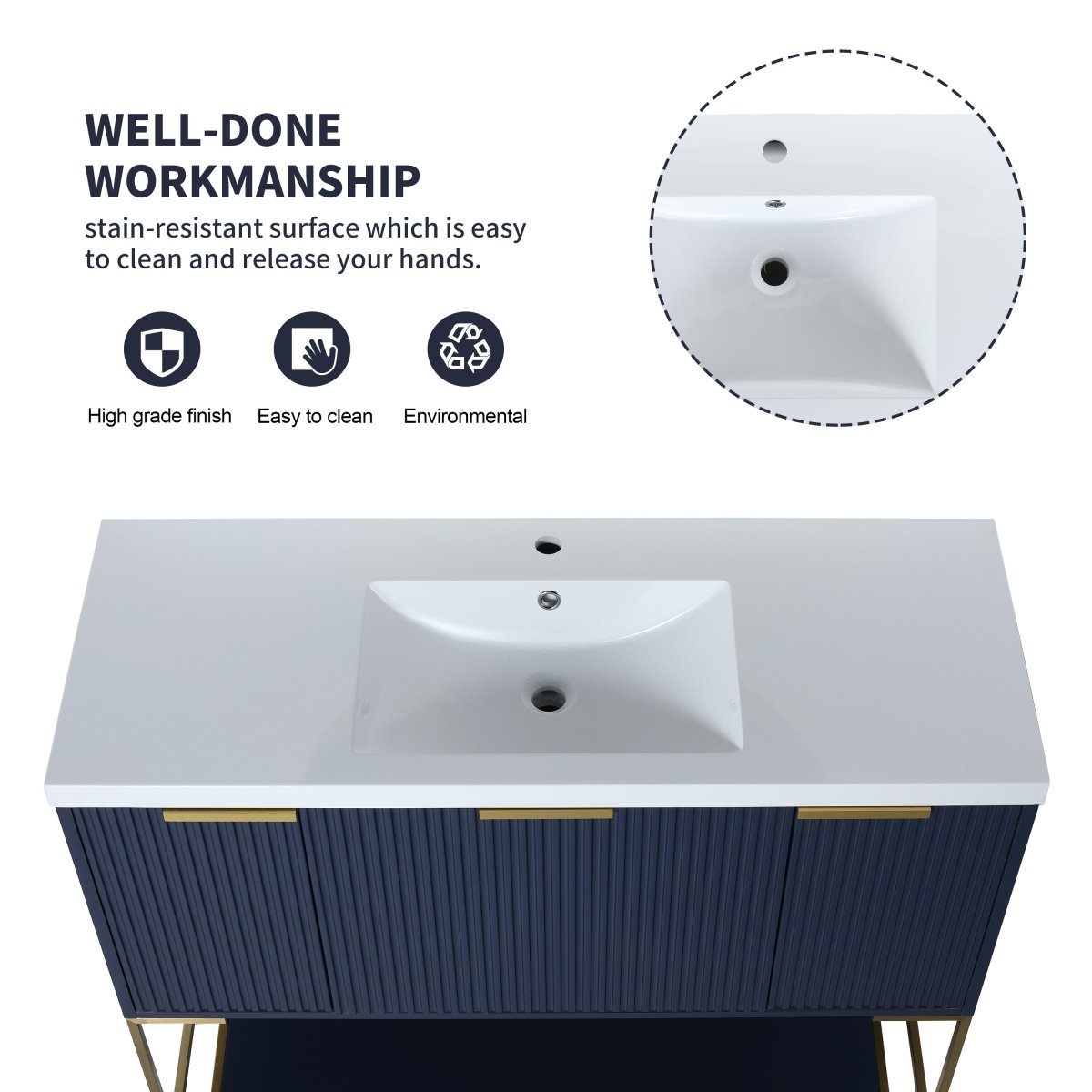 Exbrite 48 Inch Freestanding Bathroom Vanity With Resin Basin