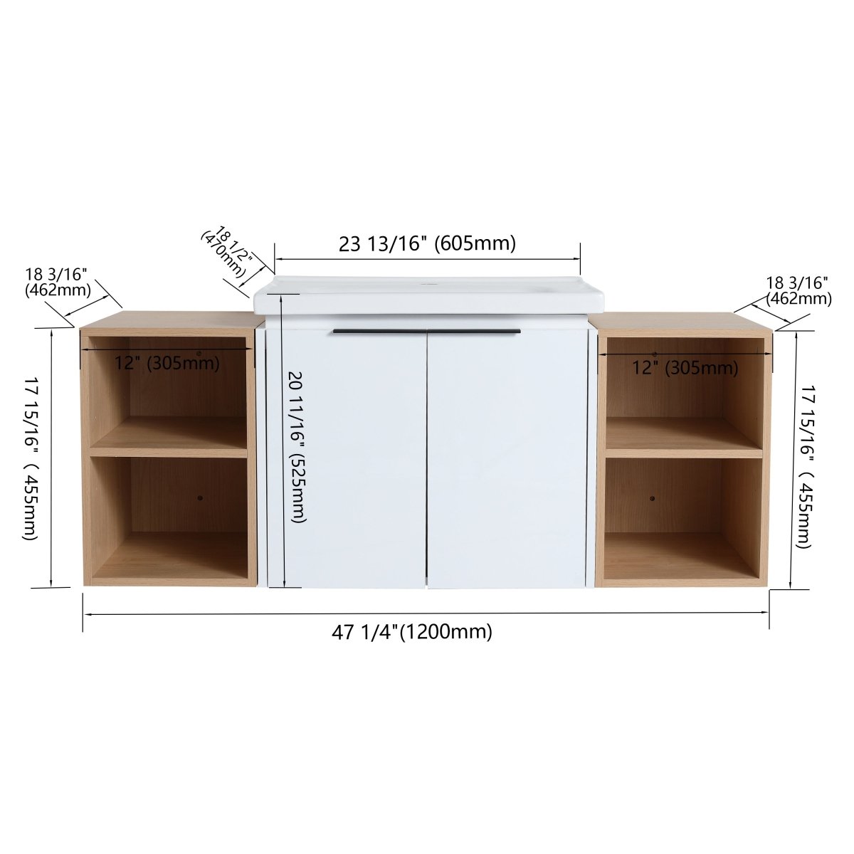 ExBrite 48 Inch Soft Close Doors Bathroom Vanity With Sink, and Two Small Storage Shelves