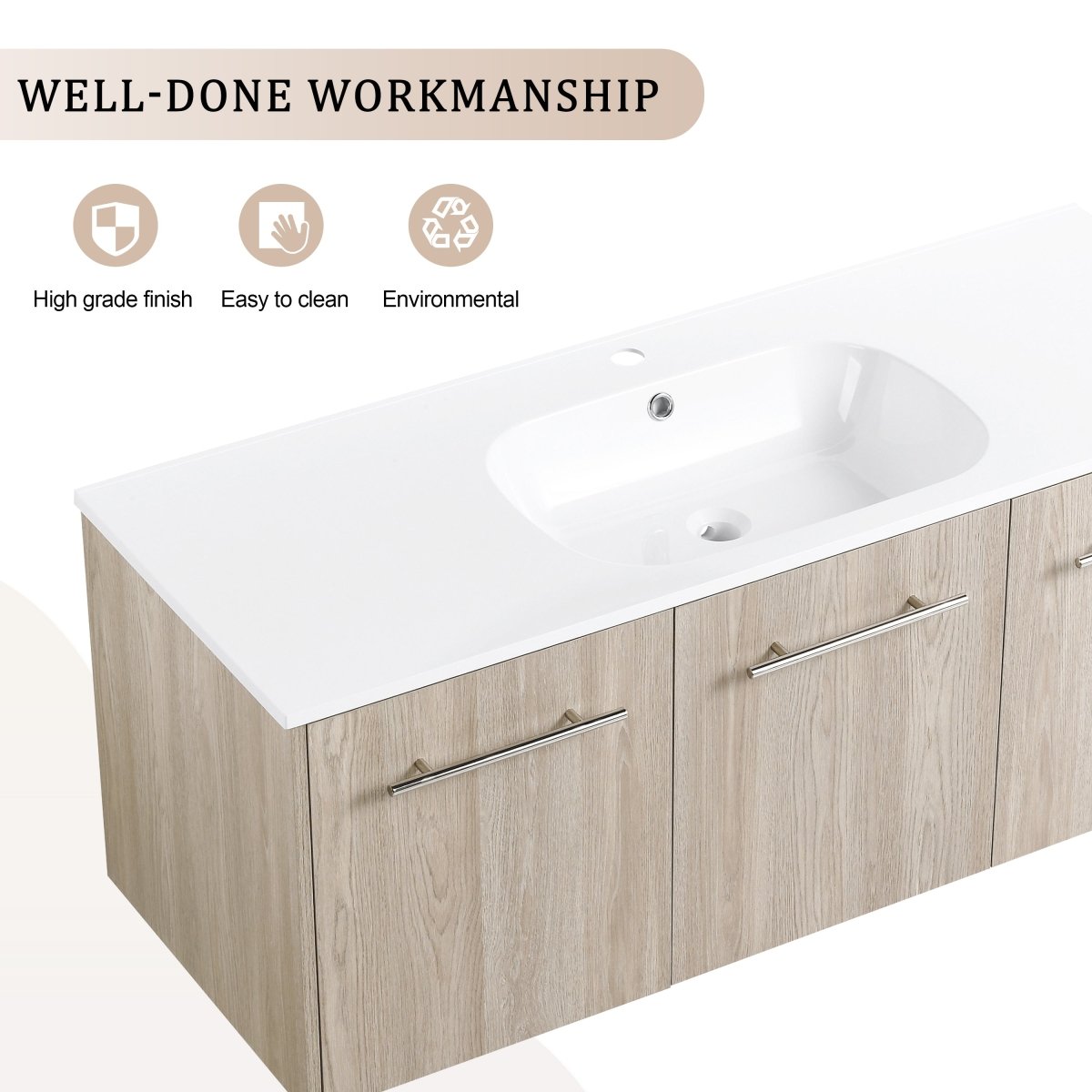 ExBrite 48 Inch Wall Mounted Bathroom Vanity,Wooden with Livingroom