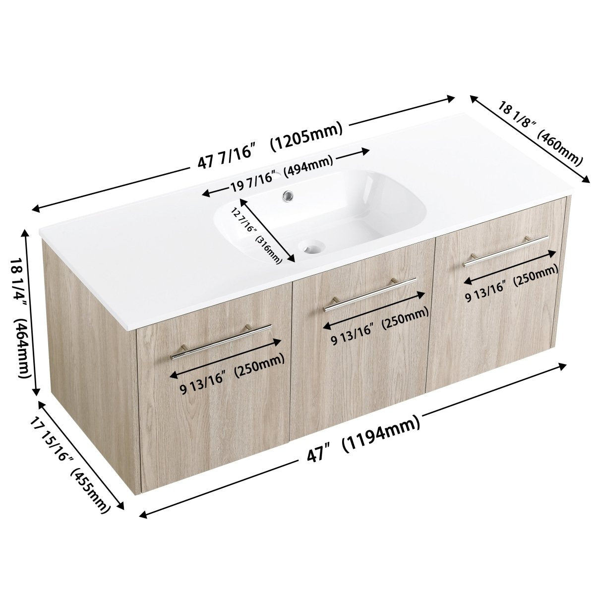 ExBrite 48 Inch Wall Mounted Bathroom Vanity,Wooden with Livingroom